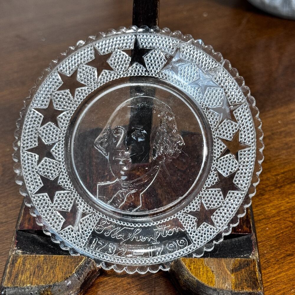 Vintage George Washington Glass Plate Small Butter Pat 3.5" Clear